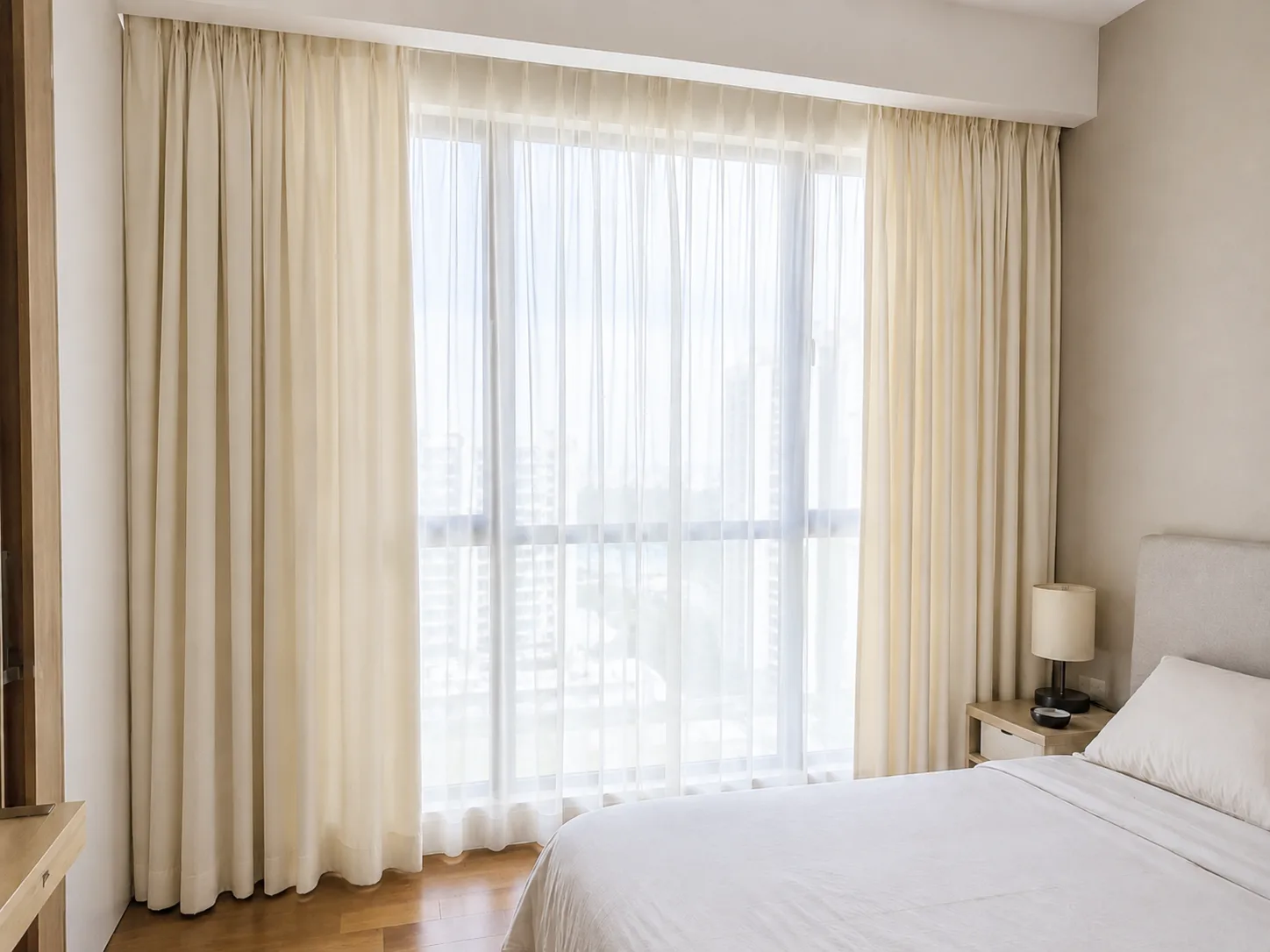 Bedroom curtains refreshed after professional cleaning