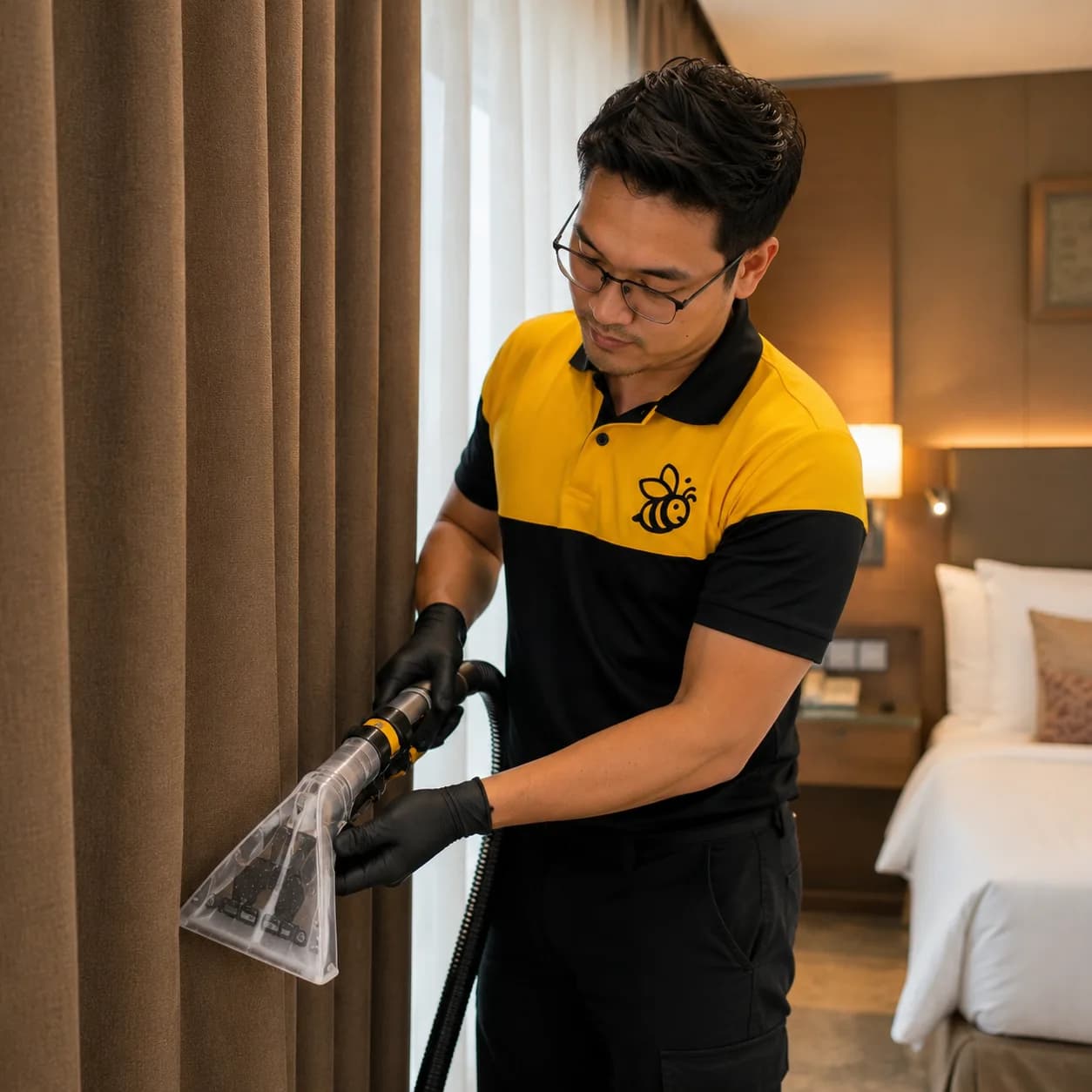 Close-up of curtain extraction cleaning