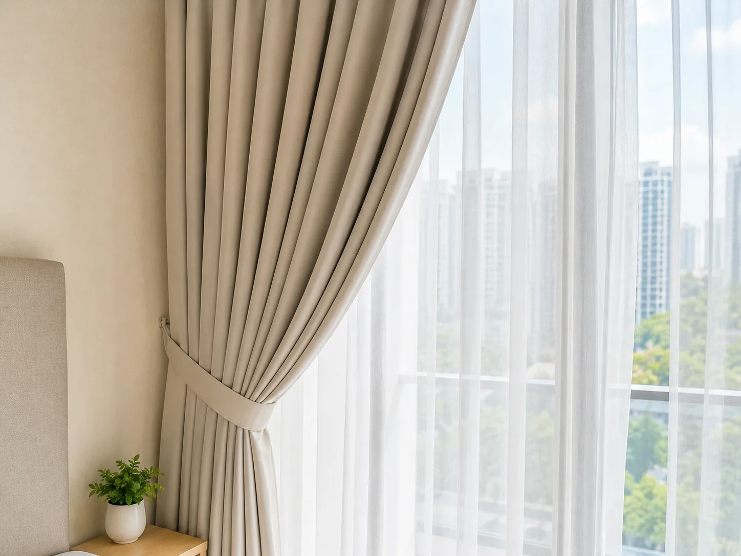 Living room curtains after professional cleaning
