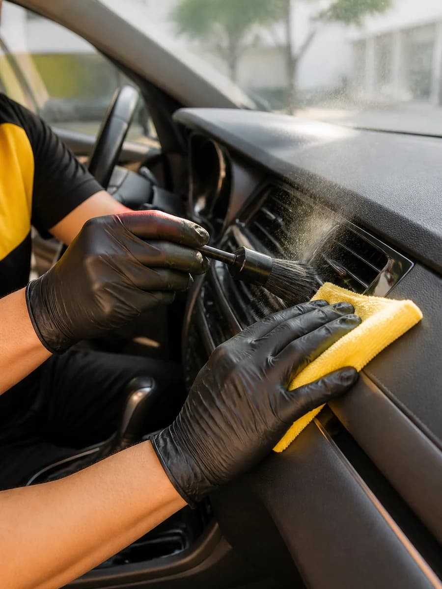 Detail-brushing the dashboard air vents