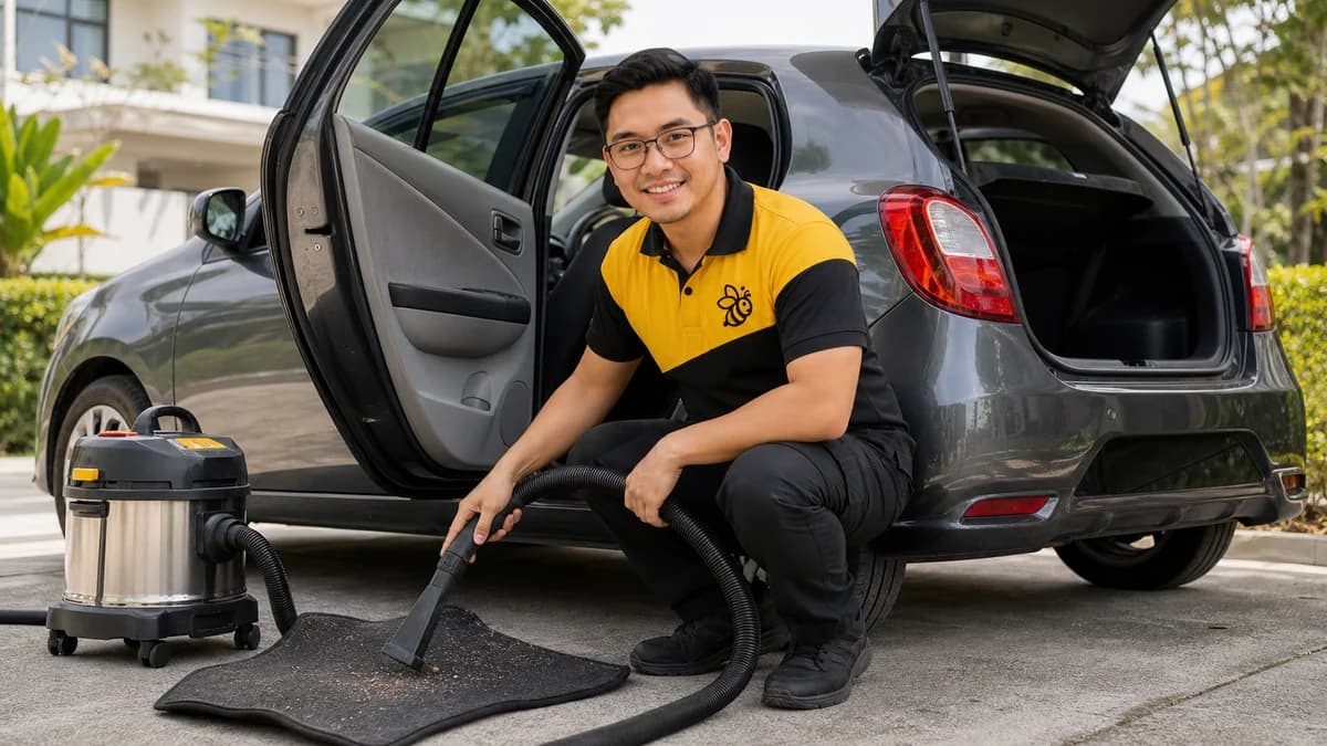 Vacuuming the floor mats and boot