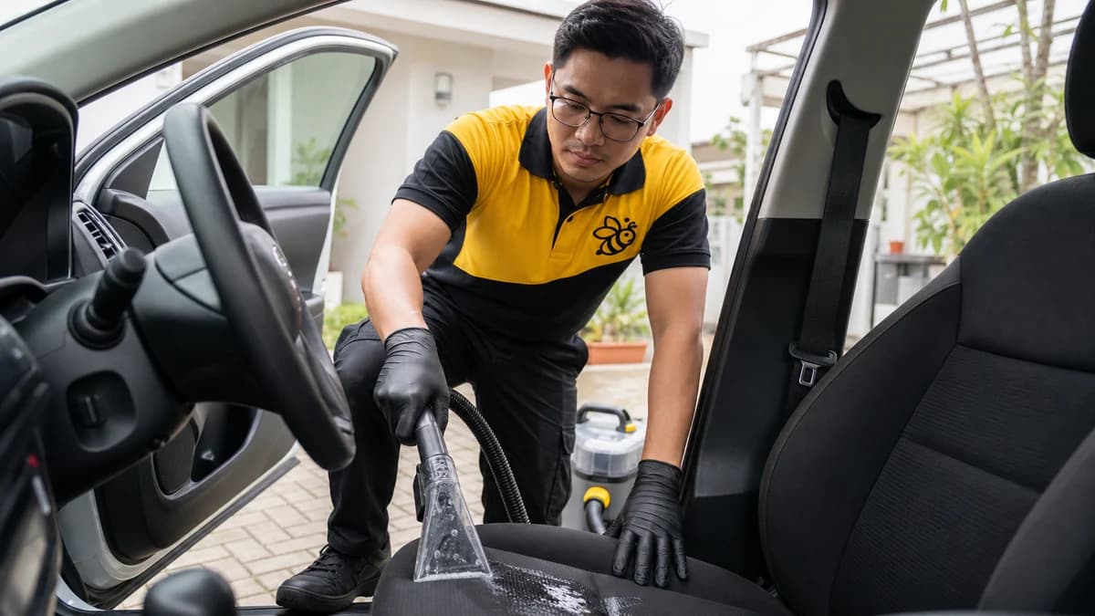 Extracting a stain from a fabric car seat