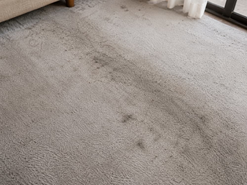 Karpet ruang tamu kotor teruk, penuh bulu haiwan