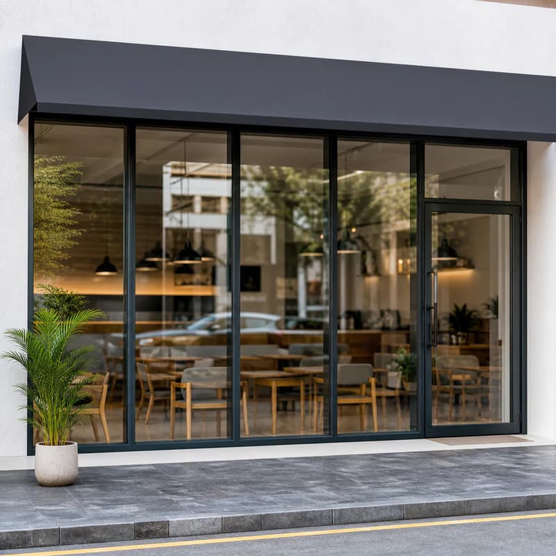 Cafe glass frontage after cleaning