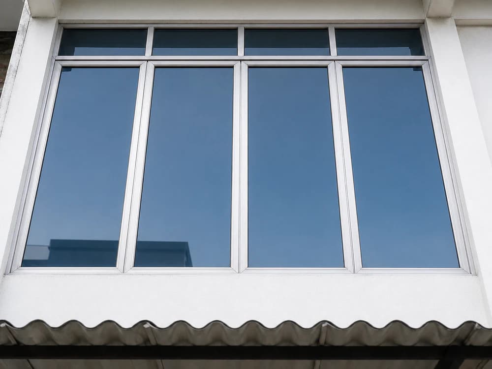 Upper-floor shop glass cleaned from the covered walkway