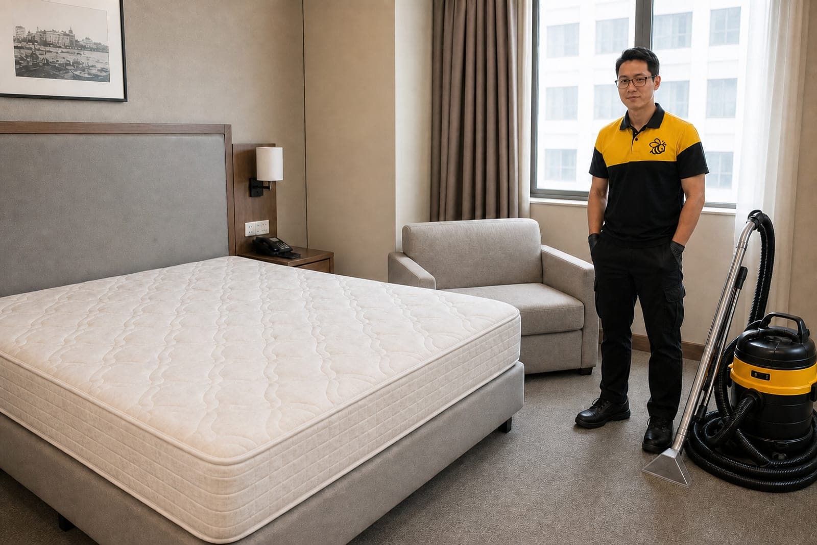Freshly cleaned guestroom, mattress and sofa done