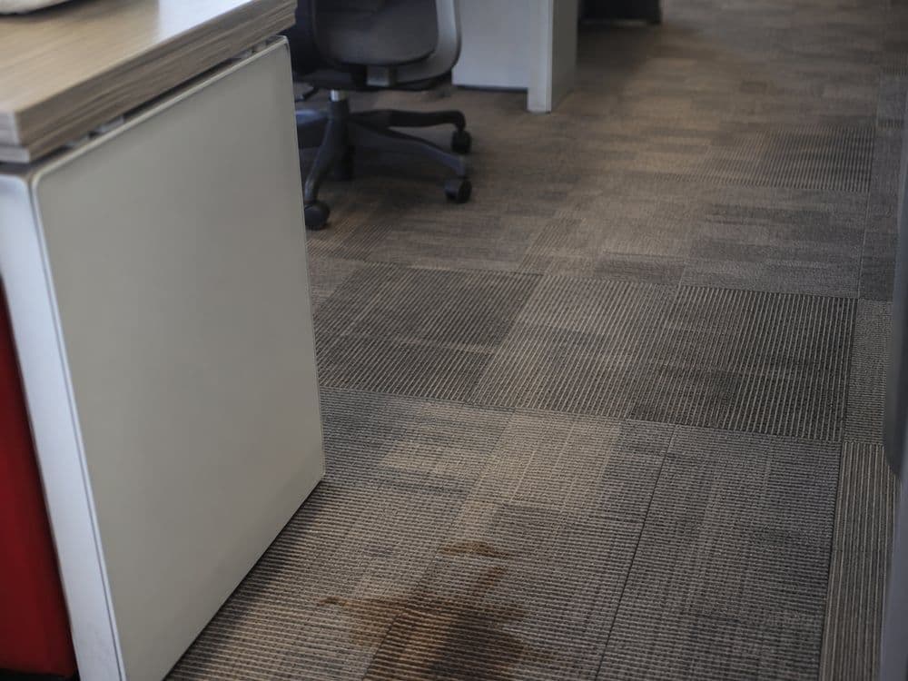 Office carpet tile — worn with coffee stains