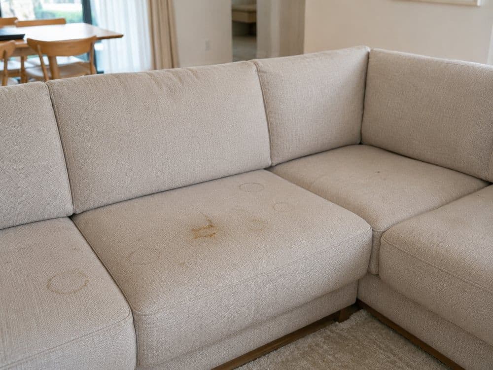 Sofa L dengan kotoran makanan & minuman