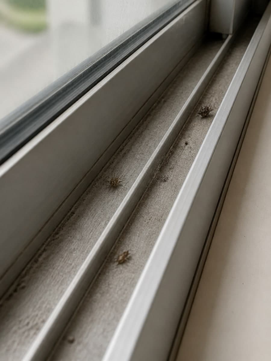 Window frame and track — dust and grit buildup