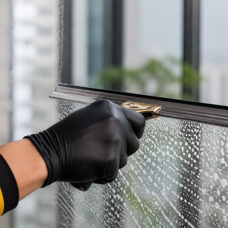 Close-up of squeegee technique on glass