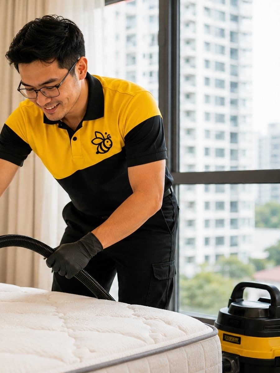 Hot water extraction machine cleaning a double mattress