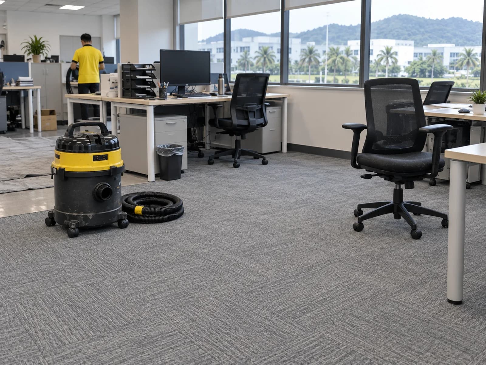 Office carpet and chairs being deep-cleaned in a business unit near Kulim Hi-Tech Park