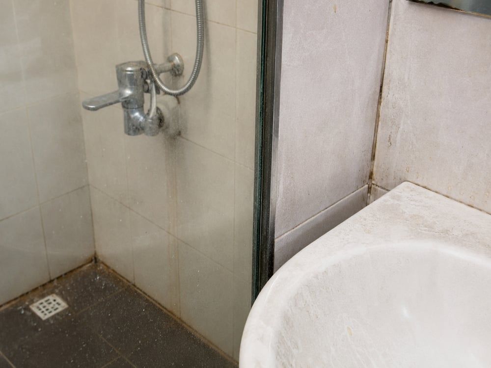 Bathroom with soap scum and grime