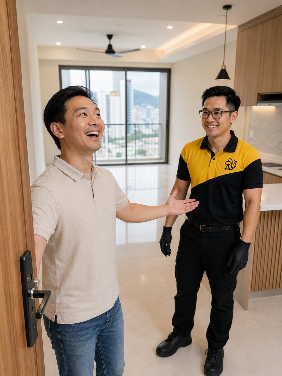 Happy homeowner viewing finished unit