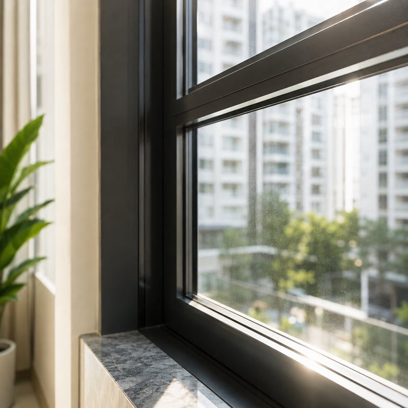 Sparkling window frame close-up